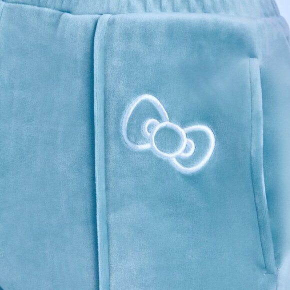 NEW! ANGEL HELLO KITTY FOREVER 21 Velvet Blue Sweatpants Size S DISCONTINUED Bow - Picture 4 of 12